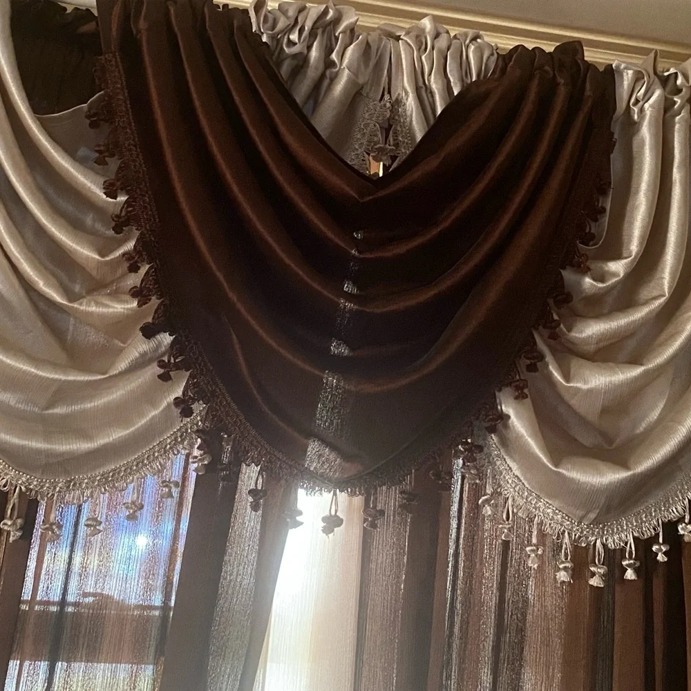 Regal Home Regency Valance Rod Pocket Waterfall Valance in cream set of 3